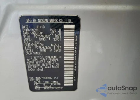 2011 Infiniti Qx56 z USA, uszkodzony, nr VIN JN8AZ2NC8B9301143